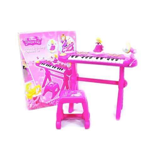 centro musical teclado y microfono con silla princesas dima juguetes